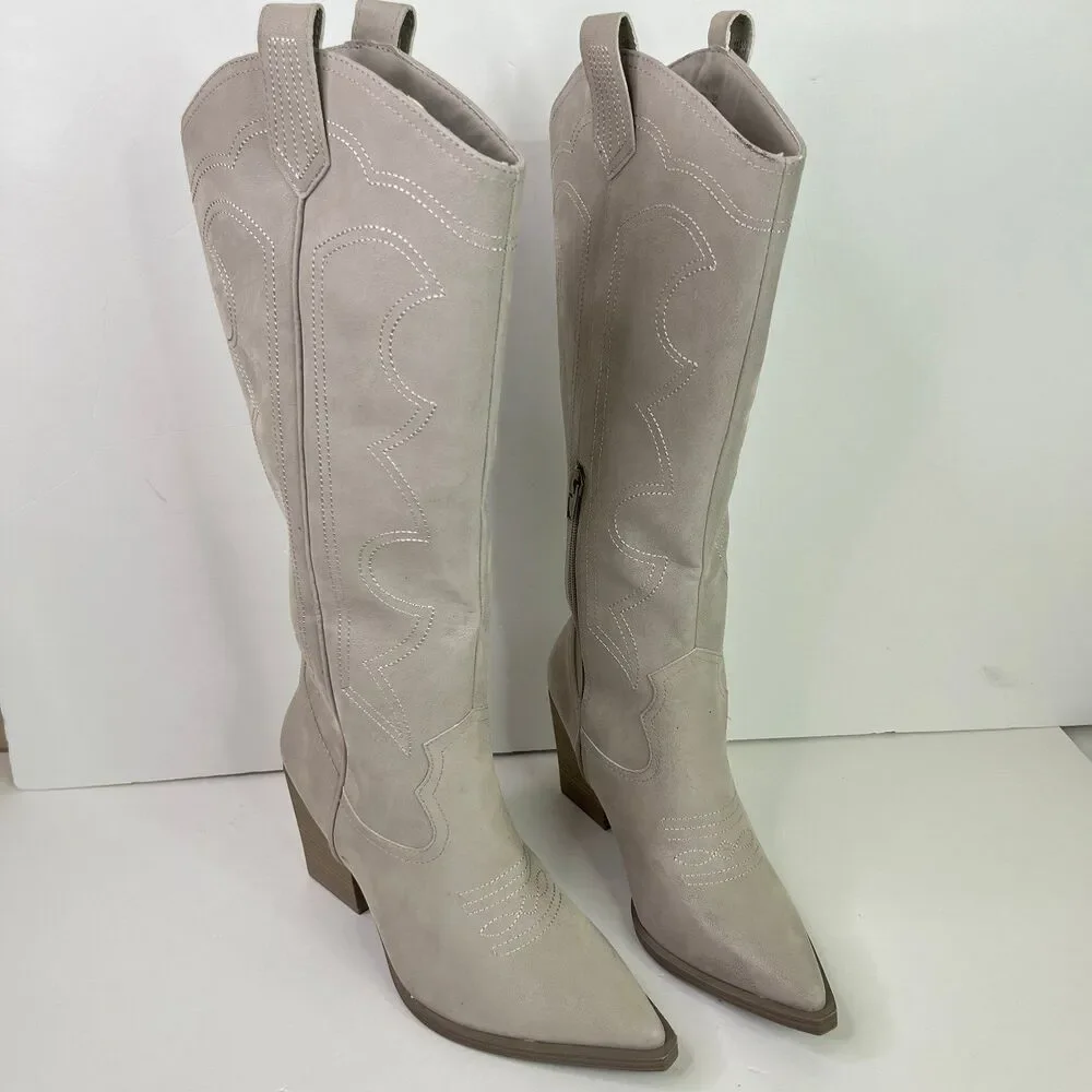 Mia Cowgirl Pull On Pinted Toes Boots Grey Size 8 #596